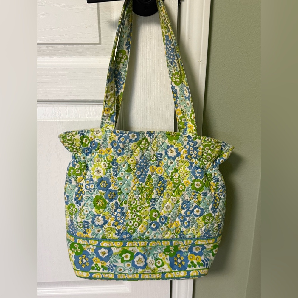 Vera Bradley English Meadow Quilted Tote Bag Blue Green Floral Retired Pattern - Picture 3 of 11